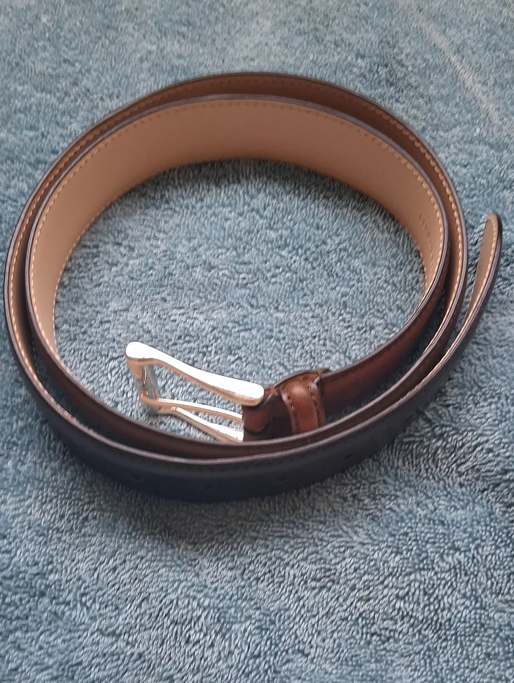 Men's New Crockett & Jones Brown Cordovan Leather Dress Belt with Silver Buckle